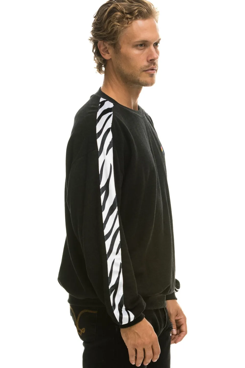 Sweatshirts | Sweatshirts | Aviator Nation ZEBRA STRIPE RELAXED FIT CREW SWEATSHIRT - BLACK // ZEBRA BLACK//ZEBRA